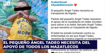 El pequeño Ángel Tadeo necesita del apoyo de todos los mazatlecos