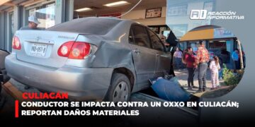 Conductor se impacta contra un OXXO en Culiacán; reportan daños materiales