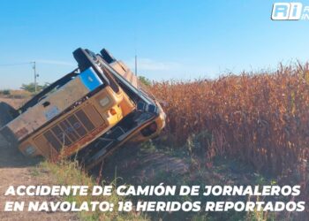 18 jornaleros resultaron heridos tras volcarse el camión en el que viajaban.