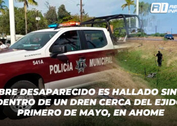 Hombre desaparecido es hallado sin vida dentro de un dren cerca del ejido Primero de Mayo, en Ahome