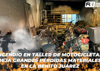 Incendio en taller de motocicletas deja grandes pérdidas materiales en la Benito Juárez