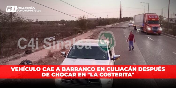 Vehículo cae a barranco en Culiacán después de chocar en “La Costerita”