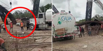Colapsan soportes en obra del Tren Maya por fuertes lluvias; un vehículo quedó aplastado