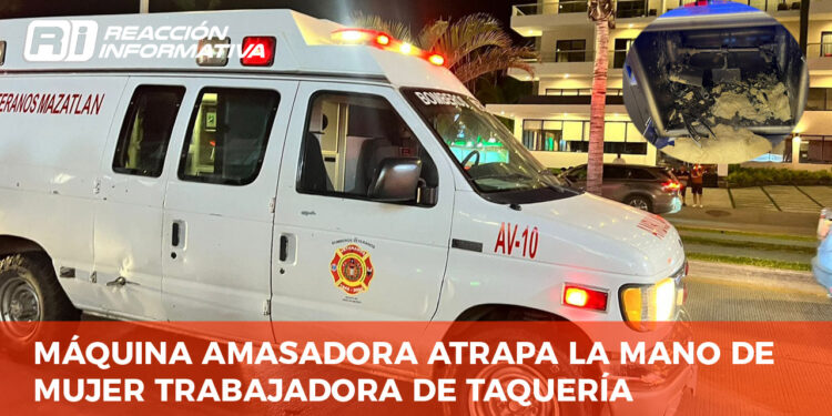 Maquina amasadora atrapa la mano de mujer trabajadora de taquería