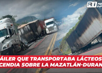 Tráiler que transportaba lácteos se incendia sobre la Mazatlán-Durango