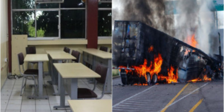 Tras bloqueos en Culiacán, escuelas lucen casi vacías
