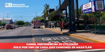 Carril preferencial es utilizado solo por uno de cada diez camiones en Mazatlán