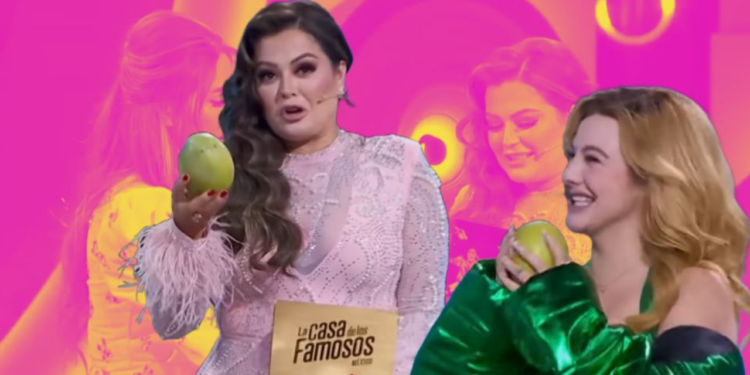 Mariana Echeverría le entrega un mango a Briggitte Bozzo como “ofrenda de paz” y agradece a La Rosa de Guadalupe por el capítulo de “Lady Mangos”
