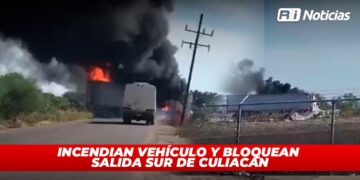 Incendian vehículo y bloquean salida sur de Culiacán