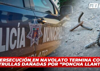 Persecución en Navolato termina con patrullas dañadas por “poncha llantas”