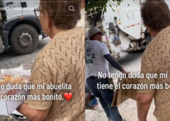 Abuelita entrega rosca de reyes a empleados de camión de basura y se hace viral: “el corazón más bonito”