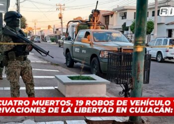 Cuatro muertos, 19 robos de vehículos y 5 Privaciones de la libertad en Culiacán: FGE