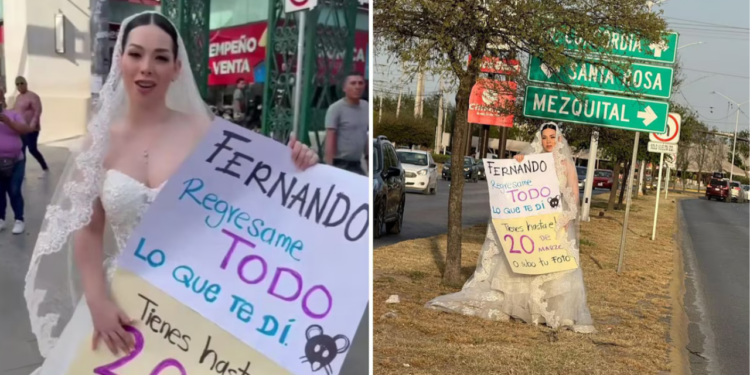 Vestida de novia protesta en Nuevo León contra su wedding planner por presunto fraude: “Me robó 200 mil pesos”