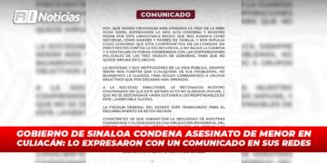 Gobierno de Sinaloa condena asesinato de menor en Culiacán: lo expresaron con un comunicado en sus redes