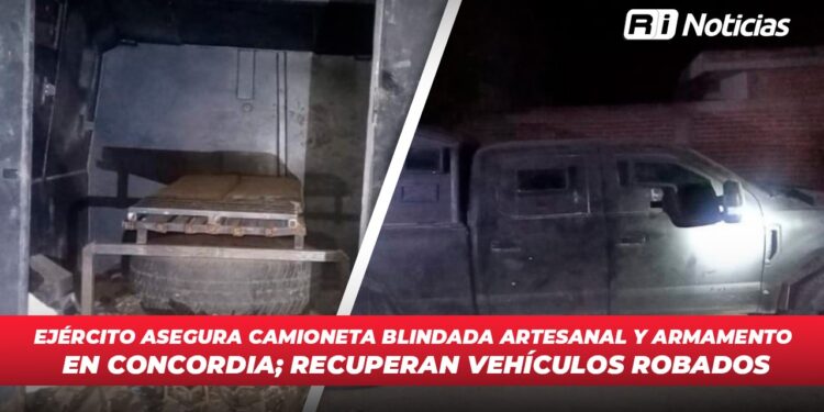 Ejército asegura camioneta blindada artesanal y armamento en Concordia; recuperan vehículos robados