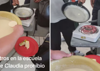 Alumnos cocinan hotcakes en salón de clases tras prohibición de comida chatarra en escuelas