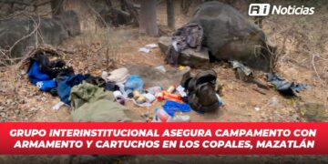 Grupo Interinstitucional asegura campamento con armamento y cartuchos en Los Copales, Mazatlán