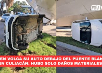 Joven volca su auto debajo del Puente Blanco en Culiacán hubo solo daños materiales