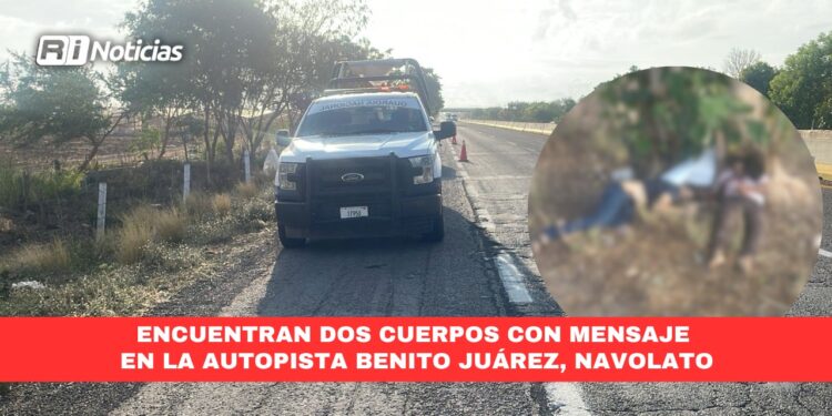 Encuentran dos cuerpos con mensaje en la autopista Benito Juárez, Navolato