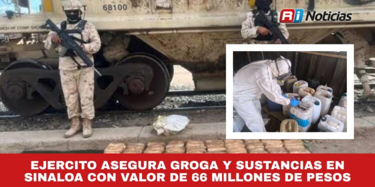 Elementos del Ejército Mexicano aseguran droga y sustancias por un valor de 66 millones de pesos en Sinaloa